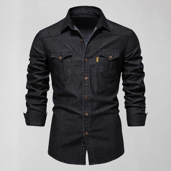 Men's Denim Long-sleeved Button Up Shirt