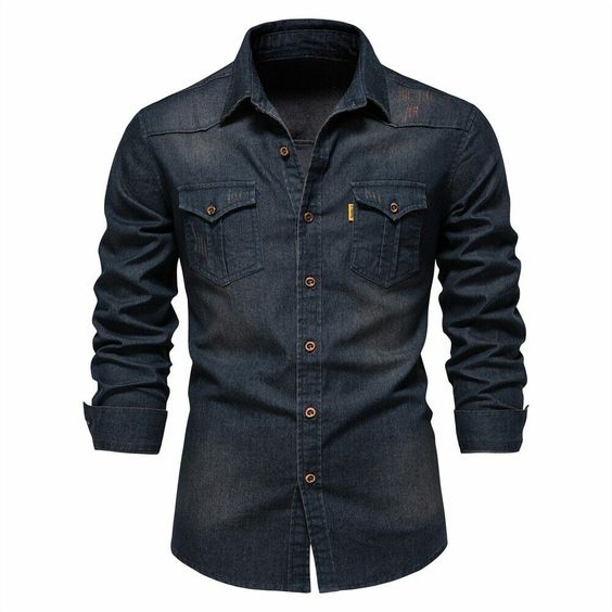 Denim Thick Black Long Sleeve Shirt